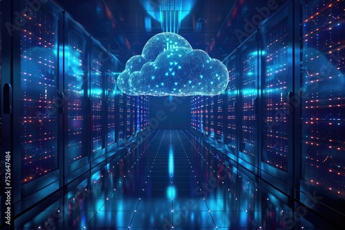 Seamless cloud integration: connecting computer to server for online storage, utilizing cloud technology for computing, and linking devices to data center, including tablets, phones, and home devices.