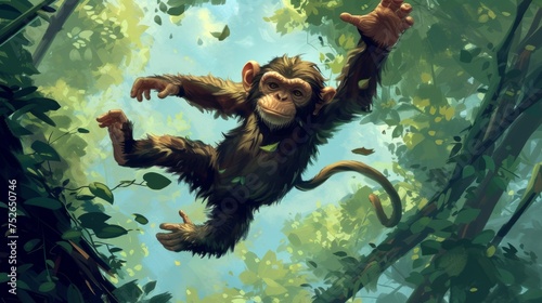 Playful monkey illustration generative ai