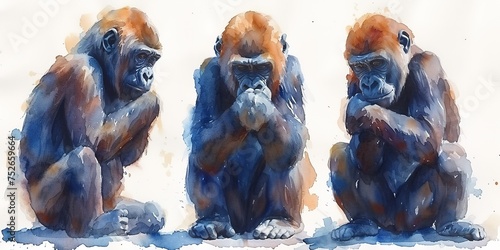 Cute gorilla watercolor painting with background