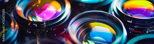 The process of assembling lens elements in a lab focusing on the colorful light they are designed to capture and enhance