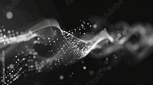 Big data visualization. The musical stream of sounds. Abstract background with interweaving of dots and lines
