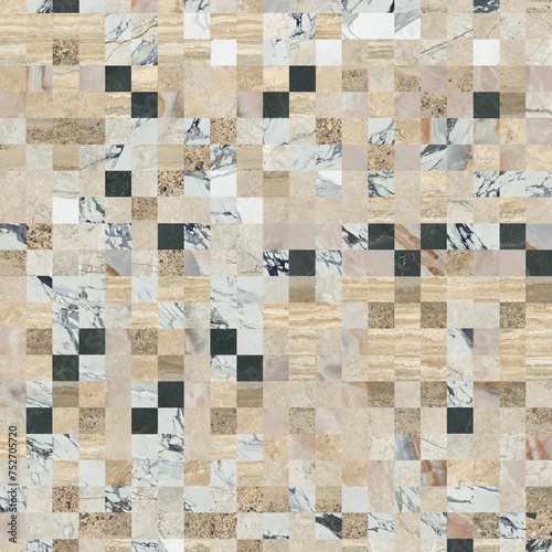 Creative patchwork pattern mixed of several marbles and stones, with arches and decoration for wallpaper, floor, wall, home and digital use.