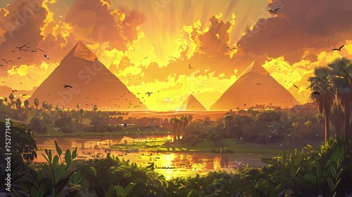 Sunset Over the Nile A Glimpse of Ancient Egypt Generative AI