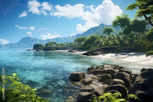 Seychelles landscape. Generative AI Art. Beautiful view.
