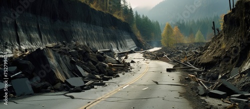 Rampaged Road: The Aftermath of Nature's Fury - Ruined Highway Abyss Landscape Catastrophe