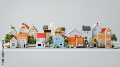 A group of small toy houses on a table