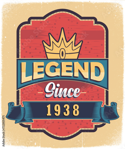 Legend Since 1938, Born in 1938 Vintage Birthday Poster Design.