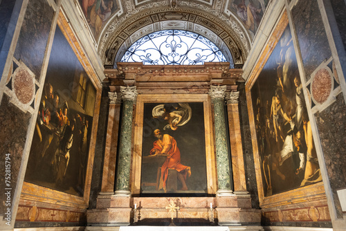 Caravaggio paintings. Capella Contarelli. San Luigi dei Francesi church. Italy