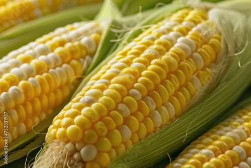 Close up view of partially pealed raw corn.