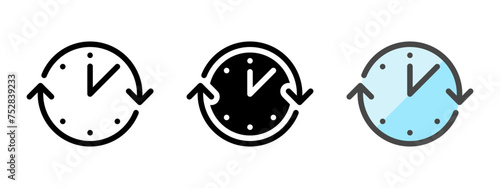 Multipurpose clock vector icon in outline, glyph, filled outline style. Three icon style variants in one pack.