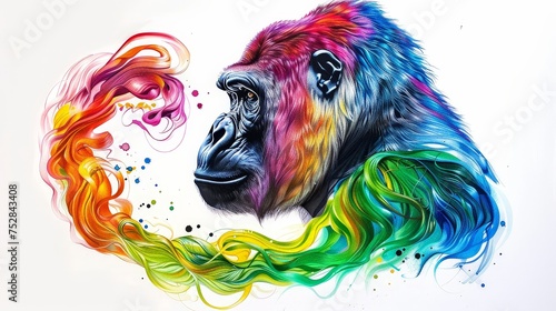 Majestic gorilla depicted in a swirling rainbow of colors set against a clean white backdrop