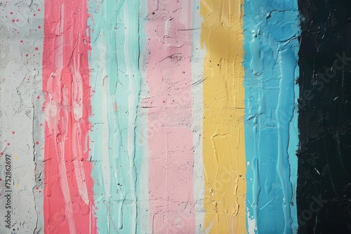 Vibrant vertical stipes of paint on a wall. Backdrop with colorful streaks of paint in retro vintage style. 