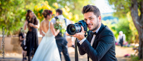 un photographe professionnel vu de face à un mariage