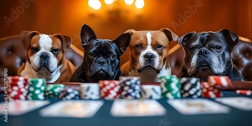 Various dog breeds playing a spirited game of poker collectively. Concept Dogs, Poker, Playing, Fun, Spirited