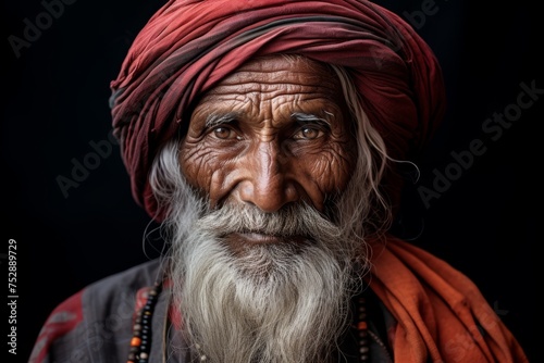 A wise elderly Shudra man, his serene expression and gentle demeanor revealing a depth of experience and wisdom accumulated over the years, dressed in traditional attire, embodying the qu
