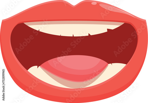 Short word talk icon cartoon vector. Tongue short move. Open mouth with red lips