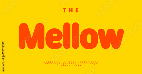 Mellow rounded alphabet. Soft thick alphabet for vibrant educational logo, headline, text. Sans serif uppercase and lowercase letters with numbers. Clear legible typography. Vector typeset.