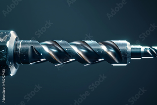 Drill close up on a dark empty background with space for text or inscriptions 