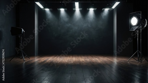 Empty studio room. Dark background. Abstract dark empty studio room texture. Product showcase spotlight background.