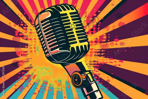 Retro microphone with colorful pop art background