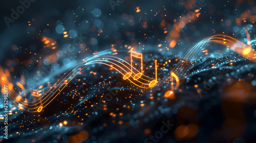 Music notes on colorfull background,Glowing music sheets notes on beautiful lights bokeh background. 