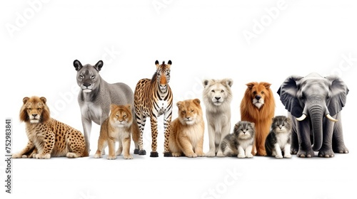 Diverse Group of Wild Animals on White Backdrop