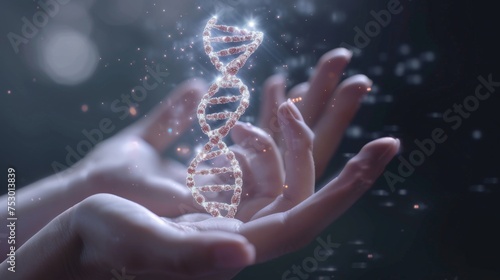 DNA double helix in a human hand.