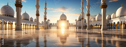 A spacious backdrop tailored for text, showcasing a grand mosque as the centerpiece