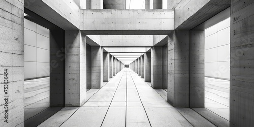 A long, empty hallway with a few pillars