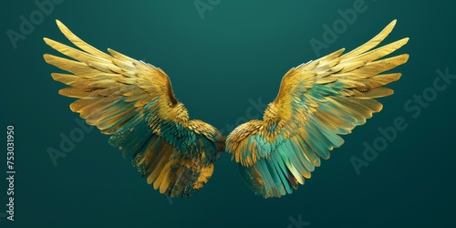 A pair of wings with a metallic sheen, giving it a futuristic