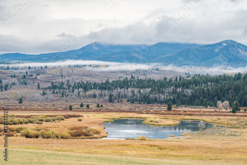 Landscape in Yellowstone National Park during autumn in Wyoming, USA