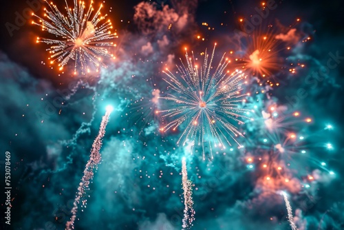 Vibrant Fireworks Display Lighting Up Night Sky with Colorful Sparkles and Explosions