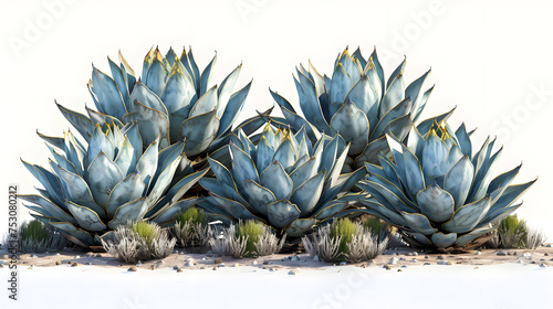 Agave bushes file of isolated cutout object on white background. Generative Ai