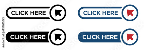 Click here button with arrow pointer flat vector icons