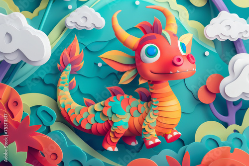 Colorful flat cartoon 3D dragon startup pitch