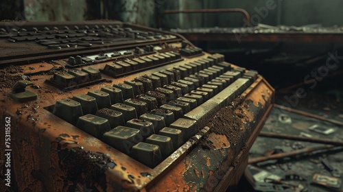 Deserted keyboard in a futuristic bunker