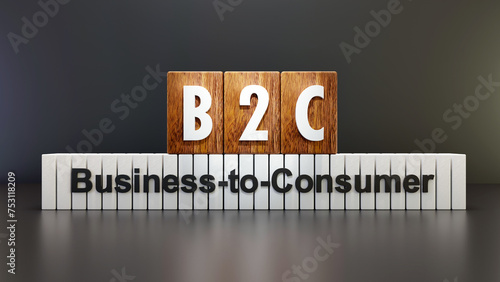 Text abbreviation B2C - Business-to-Consumer on wooden cube, black background