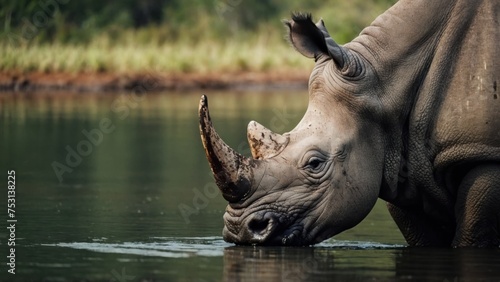 rhino getting ready to drink