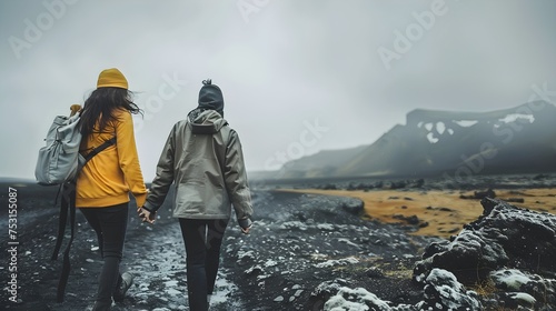 Couple making a wanderlust vacation, exploring iceland