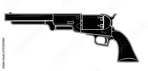 Vector illustration of the 1847 Colt Walker revolver on the white background. Black. Left side.
