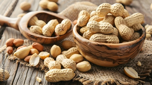 peanuts on a bowl over wooden table