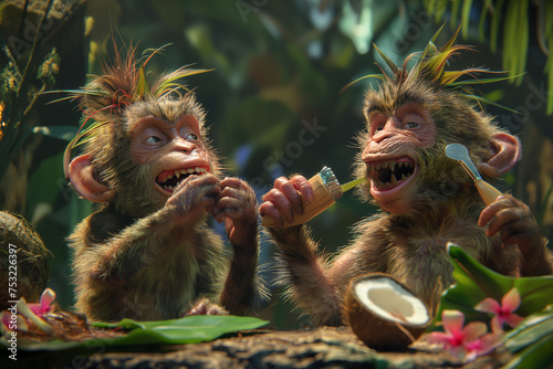 In a jungle clearing, a group of cheeky monkeys decides to set up an impromptu barber shop, AI generated