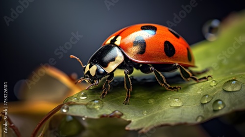 Close up of ladybug on a flower. Macro. Wildlife Concept with Copy Space. 