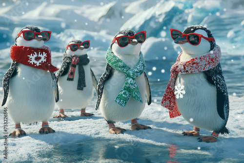 Penguins at the South Pole organize a fashion parade on the icy runway, AI generated