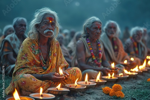 "Lamp Lighting Symbolism" Village elders participating in a traditional lamp lighting ceremony