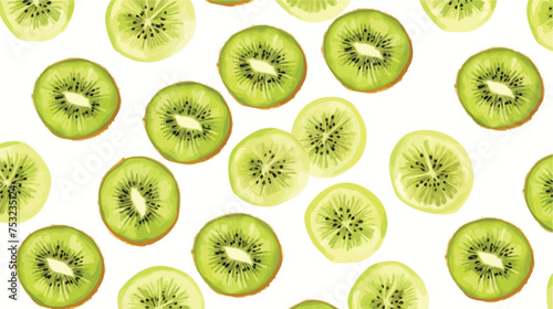 Watercolor seamless pattern with kiwi fruit. Fruity