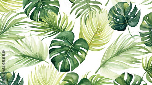 Watercolor seamless pattern with tropical leaves pal