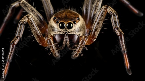 A close up of a jumping spider isolated on a black background. Wildlife Concept with Copy Space. 