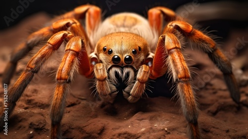 A closeup shot of a tarantula with a blurred background. Tarantula spider. Wildlife Concept with Copy Space. 