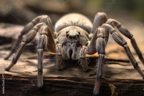 close up of tarantula spider on wood background. Selective focus. Tarantula spider. Wildlife Concept with Copy Space. 